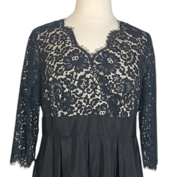 Eliza J Dress V-neck Black Lace Taffeta Floor Length Gown Women’s Plus Size 14W - Picture 5 of 12